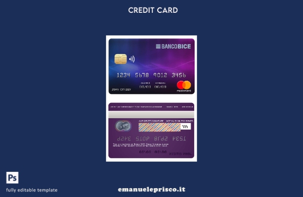modello di mastercard bancaria Cile BICE in stile verificato